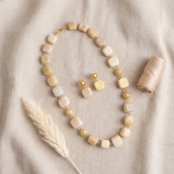 Golden_Ivory_Agate_&_Ad_Ball_Necklace_Set_For_Women