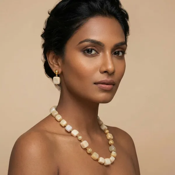 Golden_Ivory_Agate_&_Ad_Ball_Necklace_Set_For_Women