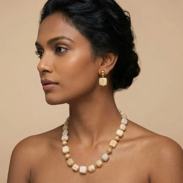Golden_Ivory_Agate_&_Ad_Ball_Necklace_Set_For_Women