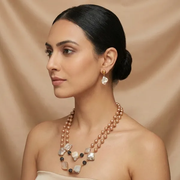 Golden_Mother_Of_Pearl_&_Ad_Ball_Layered_Pearl_Necklace_Set_For_Women