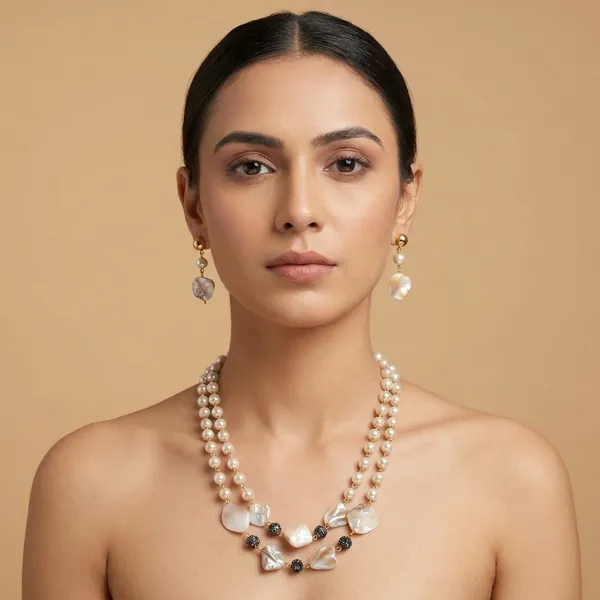 Golden_Mother_Of_Pearl_&_Ad_Ball_Layered_Pearl_Necklace_Set_For_Women