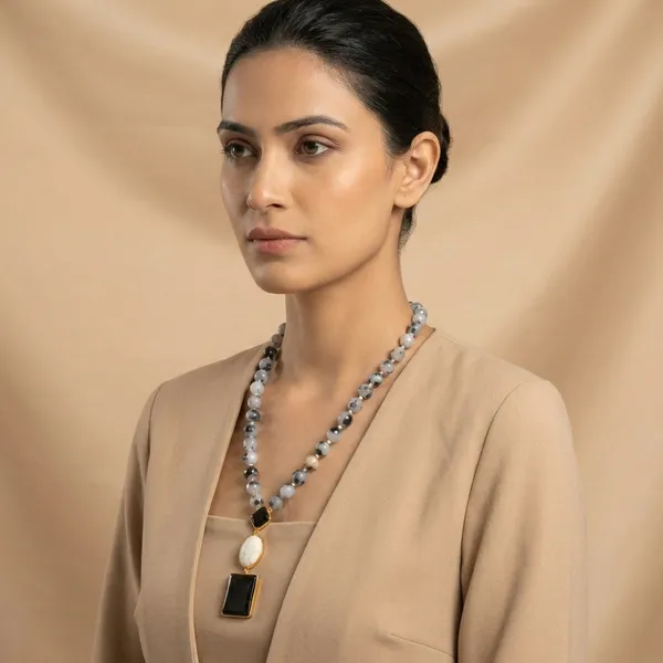 Golden_Snowflake_Agate_Statement_Pendant_Necklace_For_Women