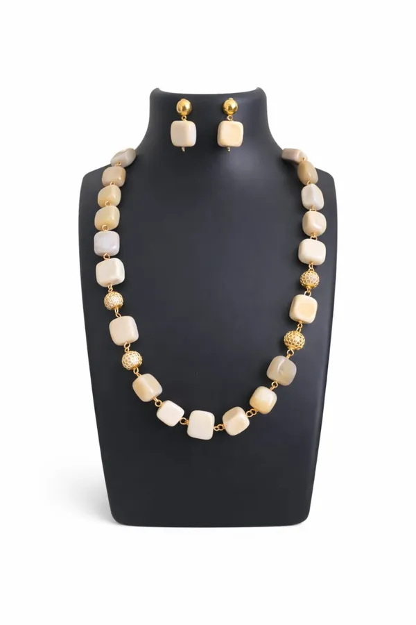 Golden_Ivory_Agate_&_Ad_Ball_Necklace_Set_For_Women