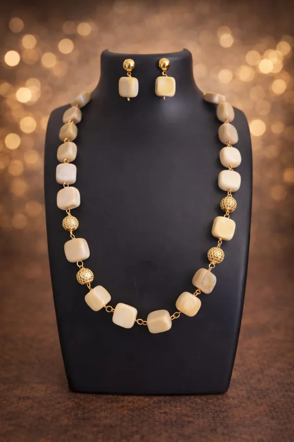 Golden_Ivory_Agate_&_Ad_Ball_Necklace_Set_For_Women