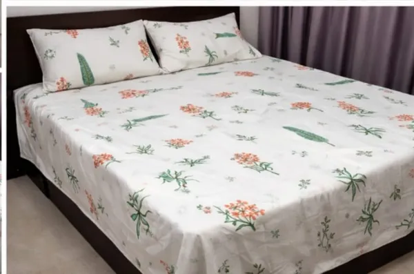 White,_Green_&_Orange_Cotton_Linen_Double_Bedsheets_With_2_Pillow_Cover