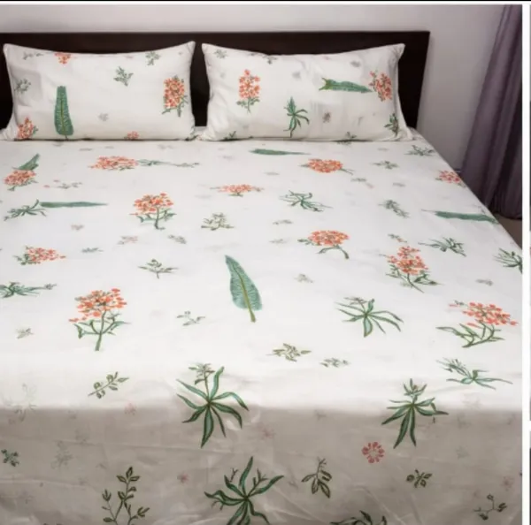 White,_Green_&_Orange_Cotton_Linen_Double_Bedsheets_With_2_Pillow_Cover
