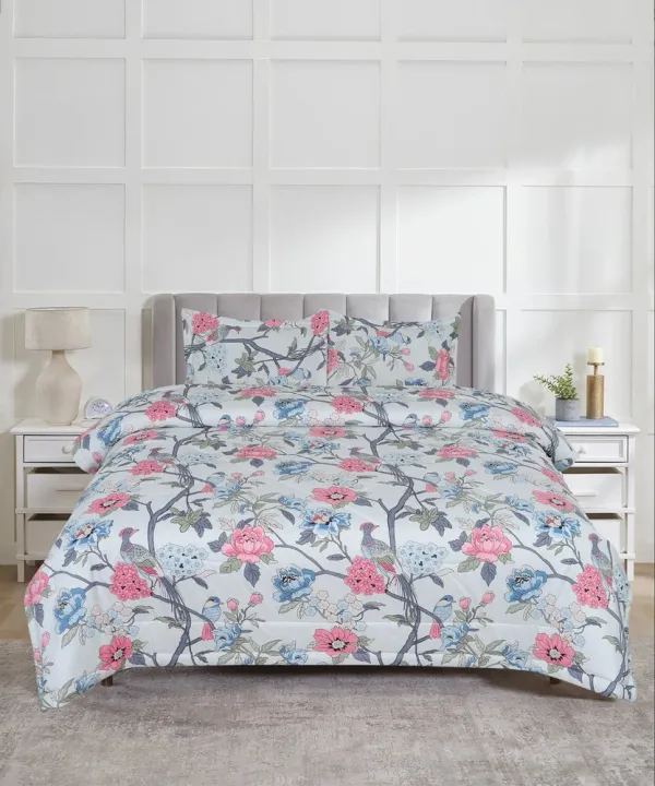 White,_pink_&_blue_Pure_Cotton_Double_Bedsheets_With_2_Pillow_Covers