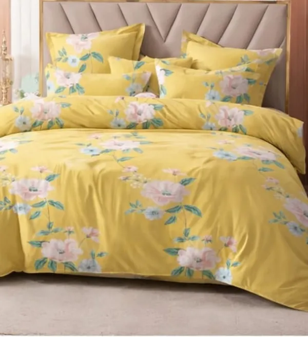 Yellow_Cotton_Linen_Double_Bedsheets_With_2_Pillow_Cover