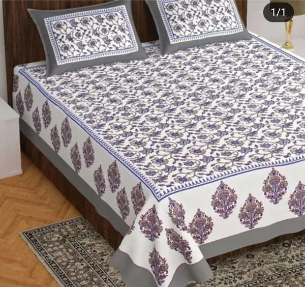 Purple_&_White_Cotton_Linen_Double_Bedsheets_With_2_Pillow_Cover
