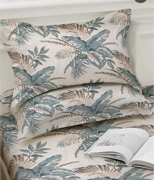 Palm_Beige_Sage_Green_Cotton_Linen_Double_Bedsheets_With_2_Pillow_Cover