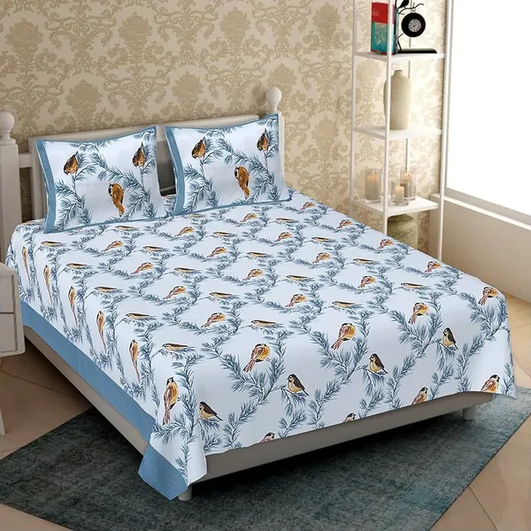 White_&_Blue_Cotton_Double_Bedsheets