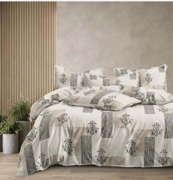 White_And_Black_Cotton_Double_Bedsheets_with_2_Pillow_Cover