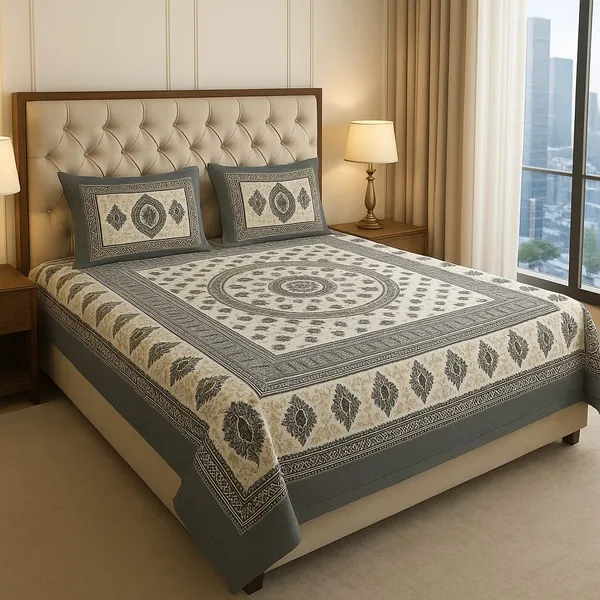 Blue_&_White_Cotton_Double_Bedsheets_With_2_Pillow_Cover