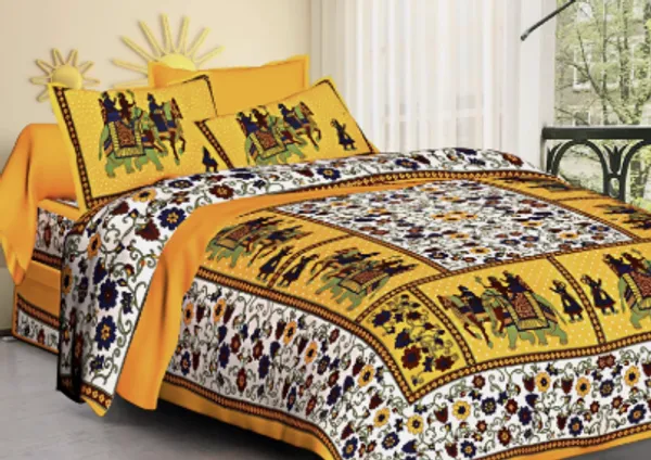Yellow_Glace_Cotton_Double_Bedsheets_with_2_Pillow_Cover