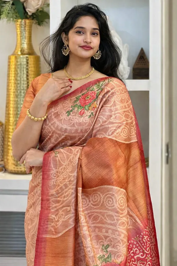 Brown_Tussar_Silk_Digital_Print_Saree_For_Women