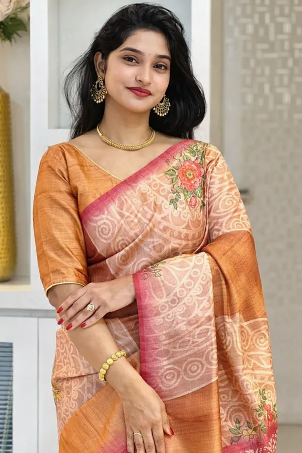 Brown_Tussar_Silk_Digital_Print_Saree_For_Women