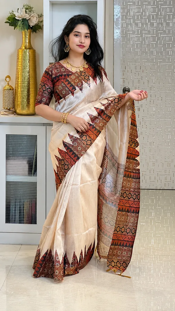 Orange_Tussar_Silk_Digital_Print_Saree_For_Women