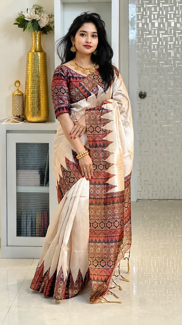 Orange_Tussar_Silk_Digital_Print_Saree_For_Women