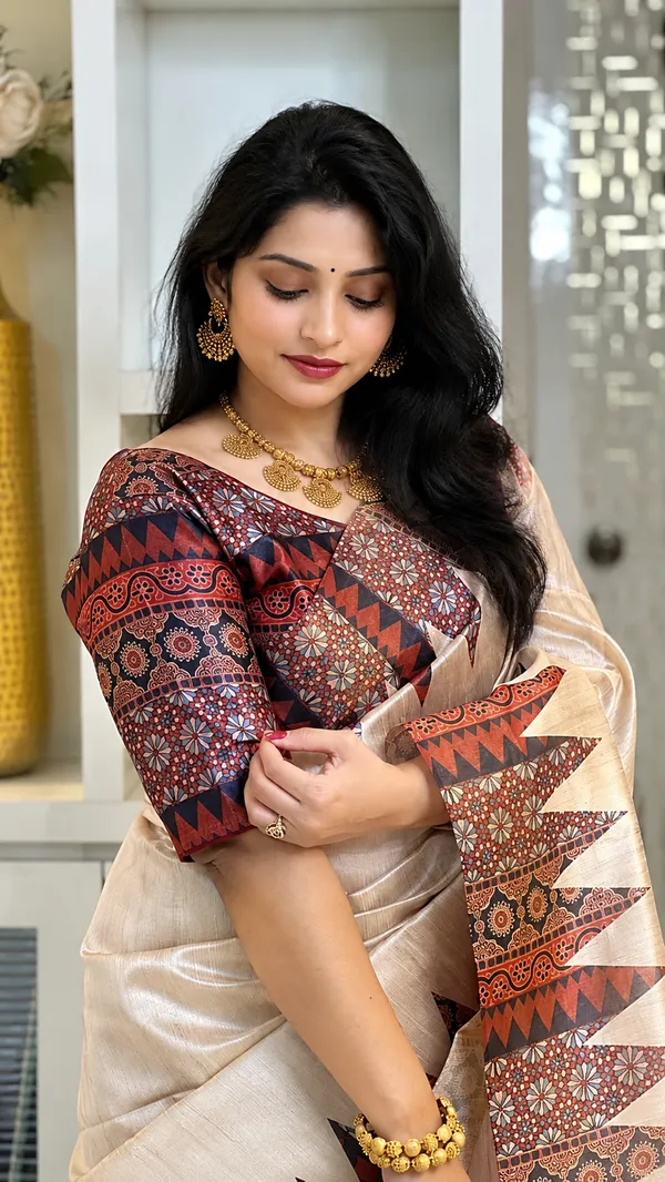 Orange_Tussar_Silk_Digital_Print_Saree_For_Women