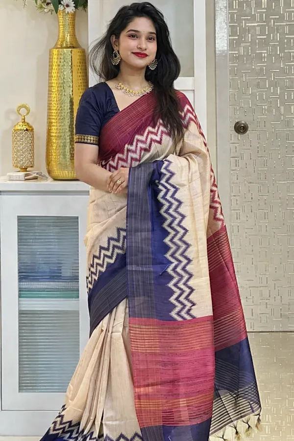 Blue_Tussar_Silk_Digital_Print_Saree_For_Women