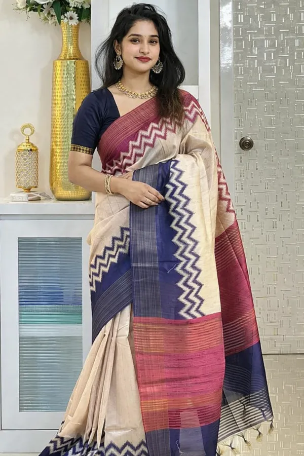 Blue_Tussar_Silk_Digital_Print_Saree_For_Women