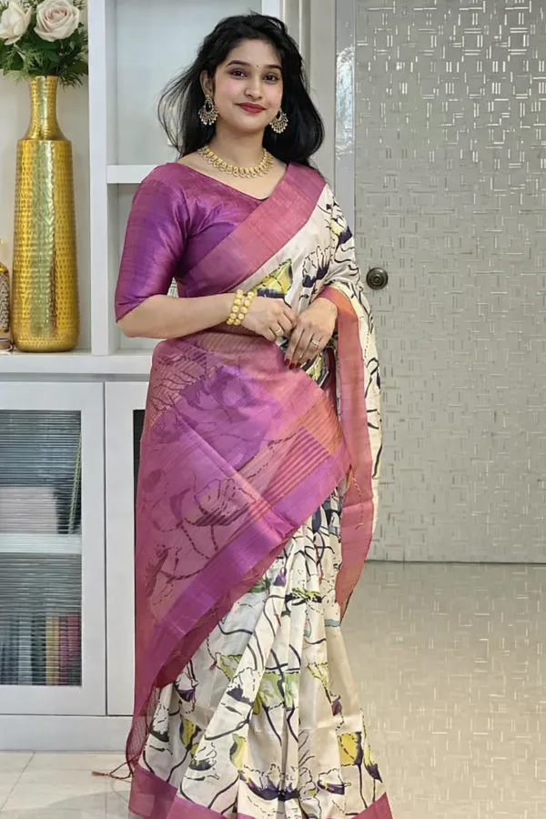 Cream_Tussar_Silk_Digital_Print_Saree_For_Women