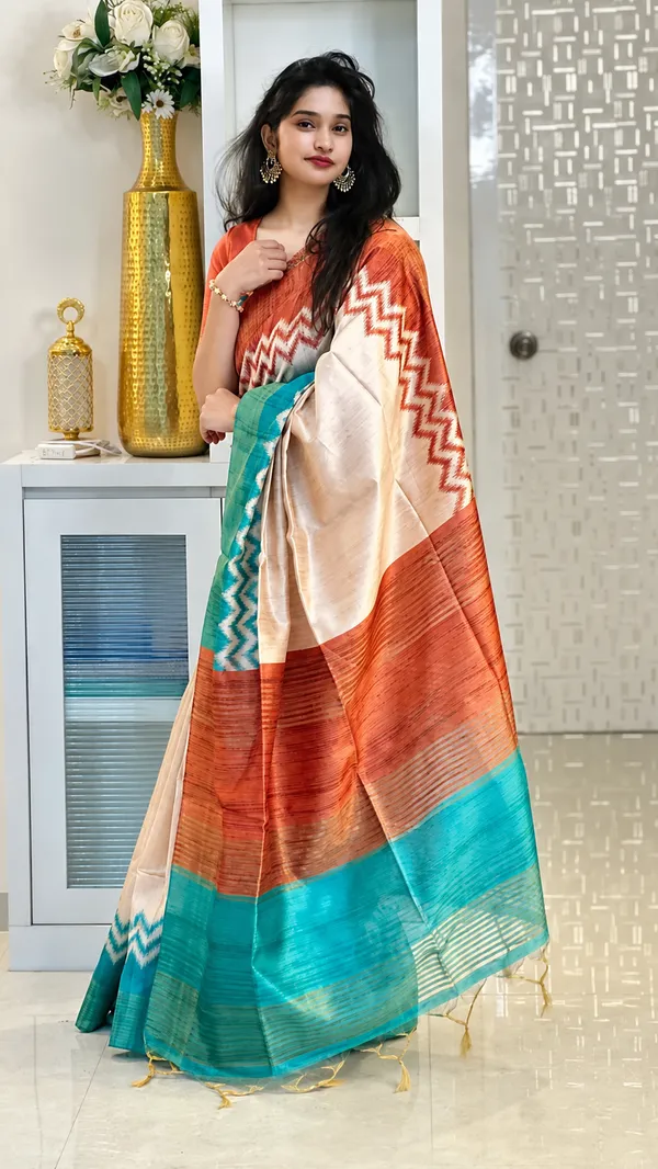 Teal_Tussar_Silk_Digital_Print_Saree_For_Women