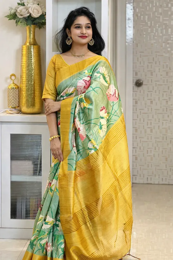 Pista_Tussar_Silk_Digital_Print_Saree_For_Women