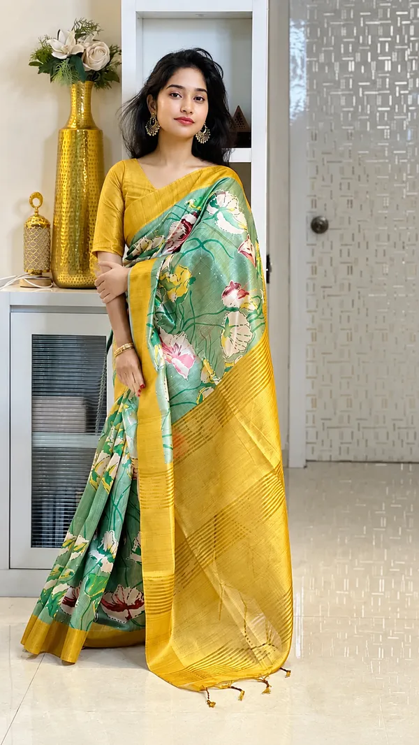 Pista_Tussar_Silk_Digital_Print_Saree_For_Women