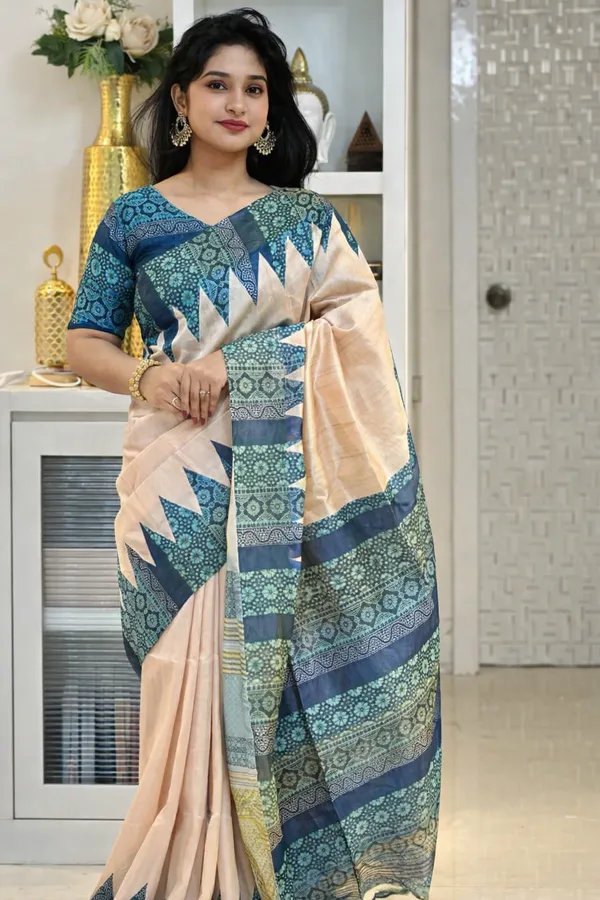Blue_Tussar_Silk_Digital_Print_Saree_For_Women