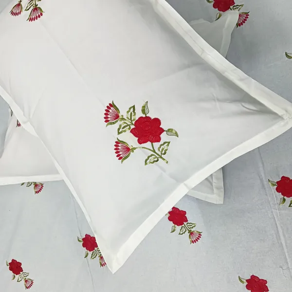 Pack_Of_1_White_Cotton_Embroidered_Laal_Gulaab_Bedsheet_Double_Bed