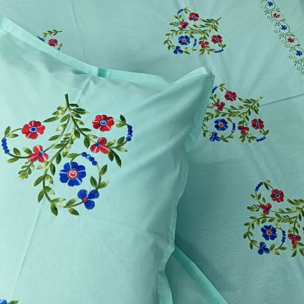 Pack_Of_1_Sea_Green_Cotton_Embroidered_Sobuj_Bedsheet_Double_Bed