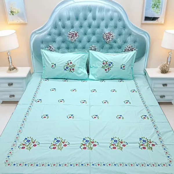 Pack_Of_1_Sea_Green_Cotton_Embroidered_Sobuj_Bedsheet_Double_Bed