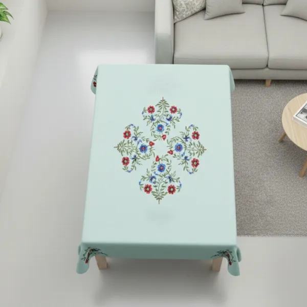 4_Seater_Sea_Green_Cotton_Embroidered_Table_Cloth