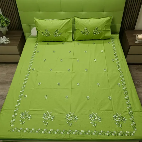 Pack_Of_1_Green_Cotton_Embroidered_Zaitooni_Baag_Bedsheet_Double_Bed