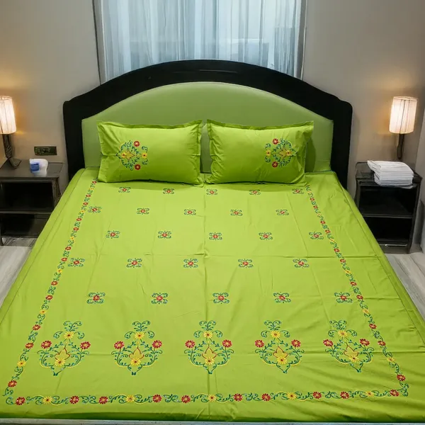 Pack_Of_1_Green_Cotton_Embroidered_Rajkumar_Bedsheet_Double_Bed
