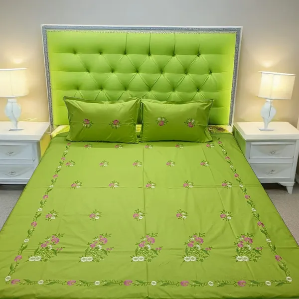 Pack_Of_1_Green_Cotton_Embroidered_Gulzaar_Bedsheet_Double_Bed