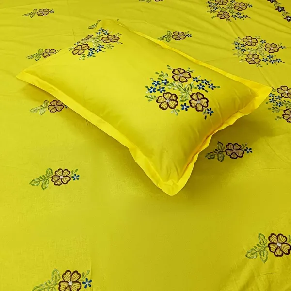 Pack_Of_1_Yellow_Cotton_Embroidered_Meetha_Zard_Bedsheet_Double_Bed