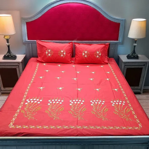 Pack_Of_1_Red_Cotton_Embroidered_Laal_Guldasta_Bedsheet_Double_Bed