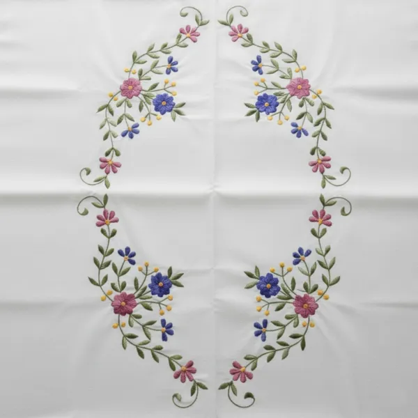 4_Seater_White_Cotton_Embroidered_Pink_Scarlet_Table_Cloth