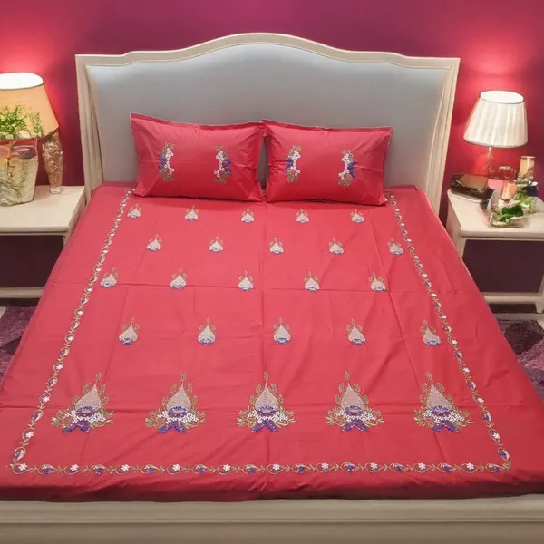 Pack_Of_1_Red_Cotton_Embroidered_Gulnaar_Bedsheet_Double_Bed