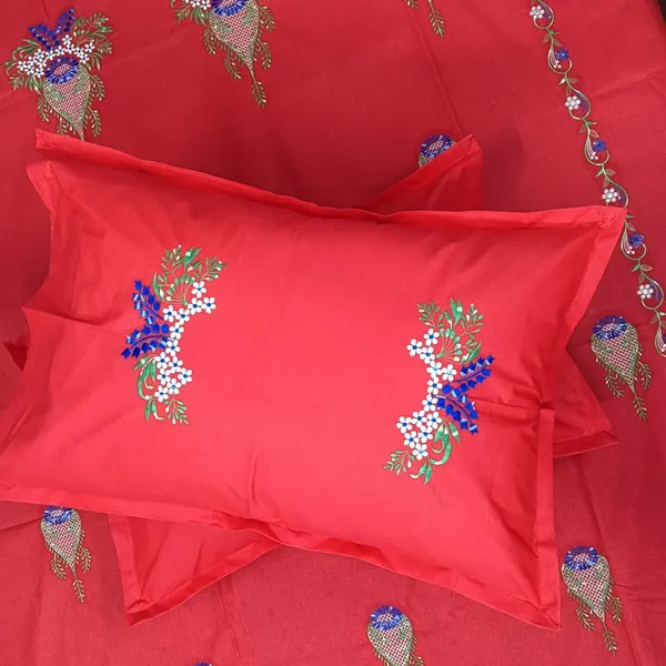 Pack_Of_1_Red_Cotton_Embroidered_Gulnaar_Bedsheet_Double_Bed