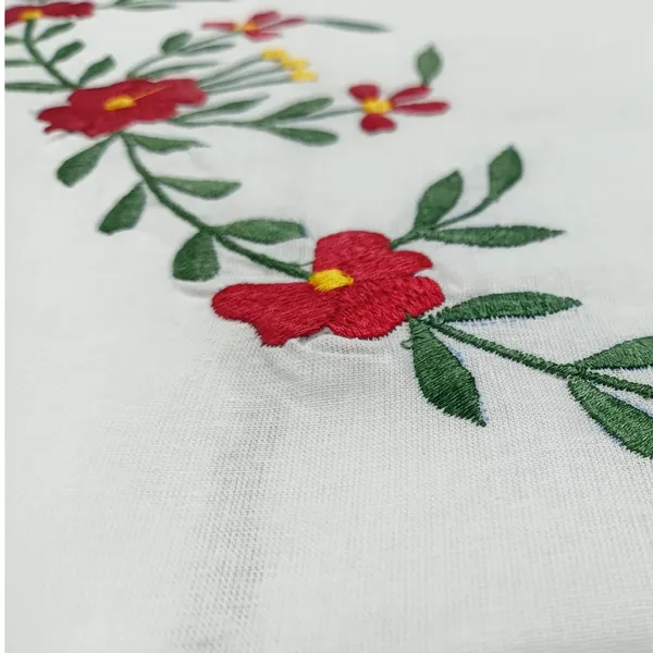 4_Seater_White_Cotton_Embroidered_Red_Scarlet_Table_Cloth