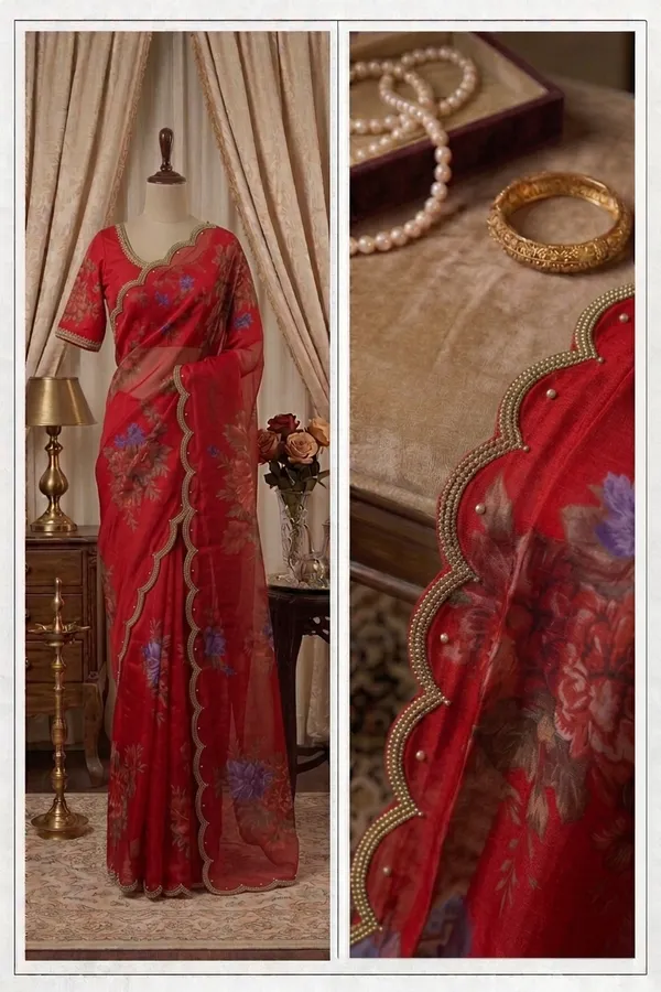 Crimson_Red_Handcrafted_Georgette_Saree