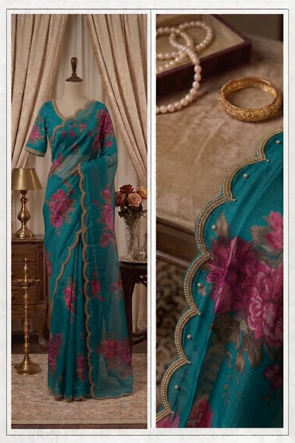 Teal_Blue_Handcrafted_Georgette_Saree