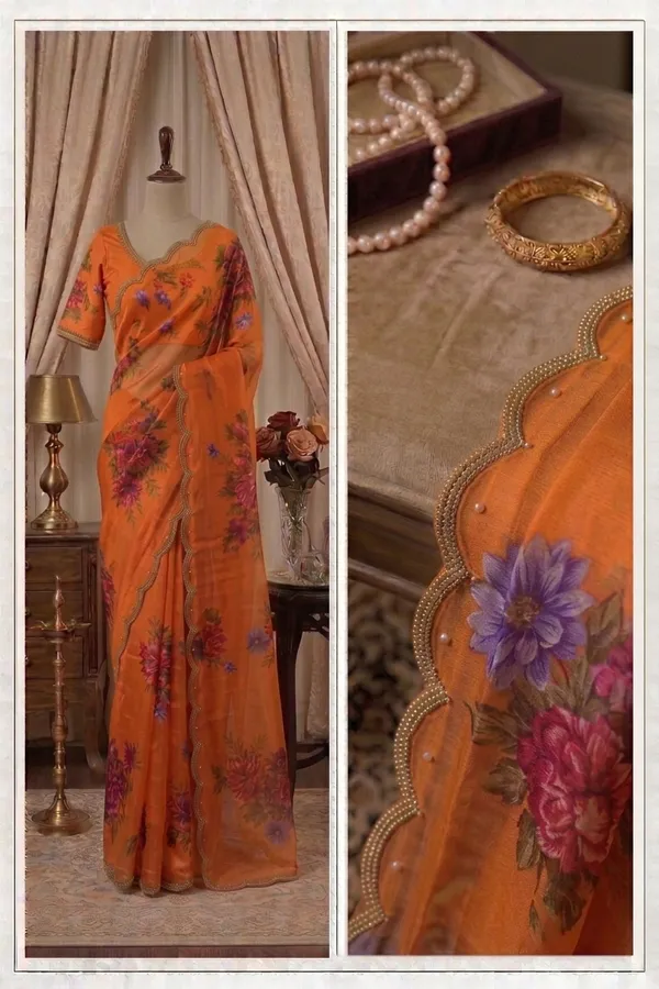 Marigold_Orange_Handcrafted_Georgette_Saree