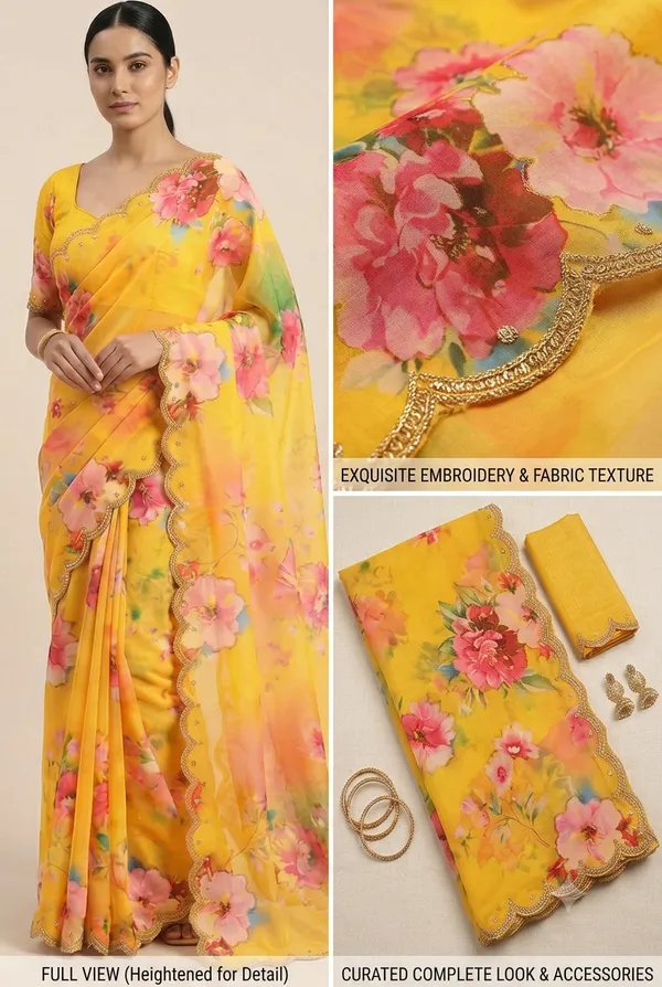 Sunshine_Yellow_Handcrafted_Georgette_Saree