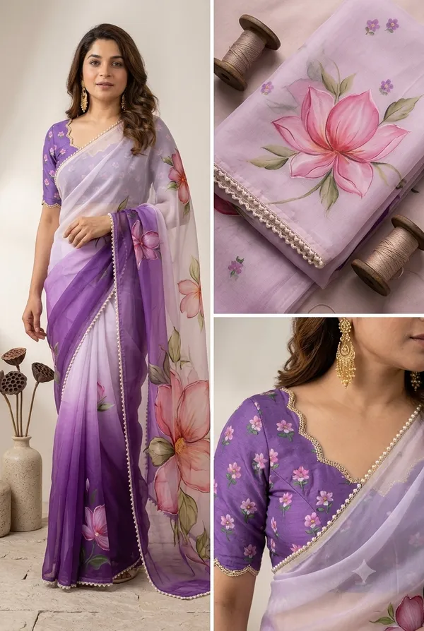 Lavender_&_Purple_Ombre_Handcrafted_Georgette_Saree