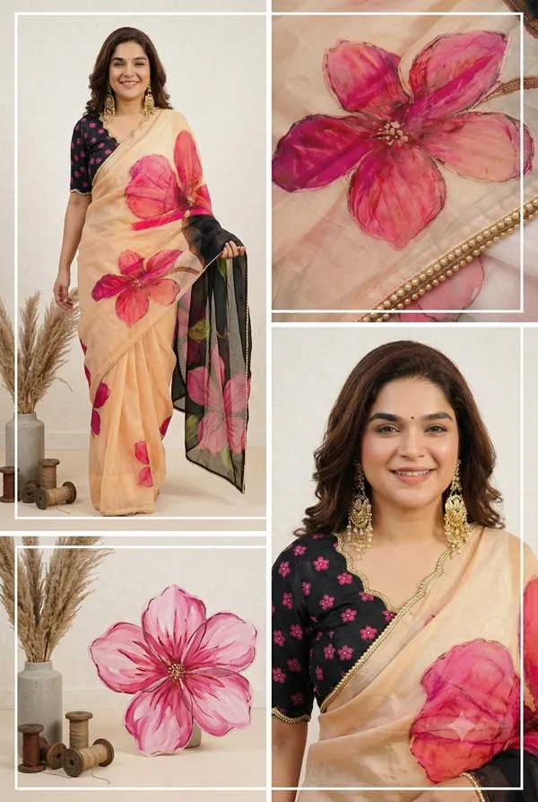 Pastel_Peach_&_Midnight_Black_Handcrafted_Georgette_Saree