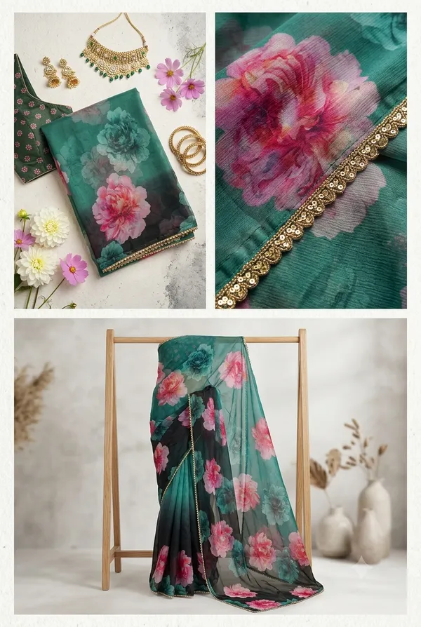 Sea_Green_&_Charcoal_Handcrafted_Georgette_Saree